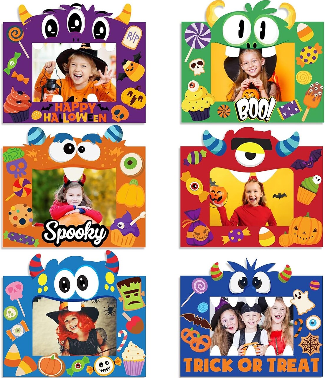 Halloween Paper Cartoon Theme Photo Frame DIY Art Craft Kits for Kindergarten Preschool Kids with Stickers for Party Favor Home Classroom Decoration Supplies